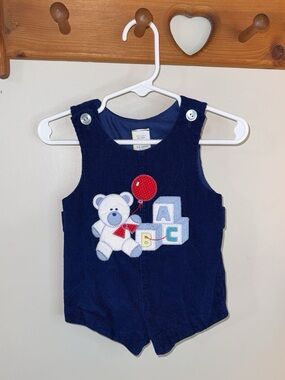 Vintage Baby Togs Corduroy Teddy Bear ABC Romper 3-6M Navy